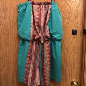 Turquoise, brown, rust print romper super cute!